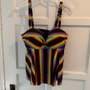 Torrid Black Rainbow Striped Swim Top